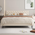 BarnFurin King Bed Frame, Upholstered Platform Bed with Button Tufted Headboard, Fabric Bed Frame with Wooden Slats Support, No Box Spring Required, Easy Assembly, Cream