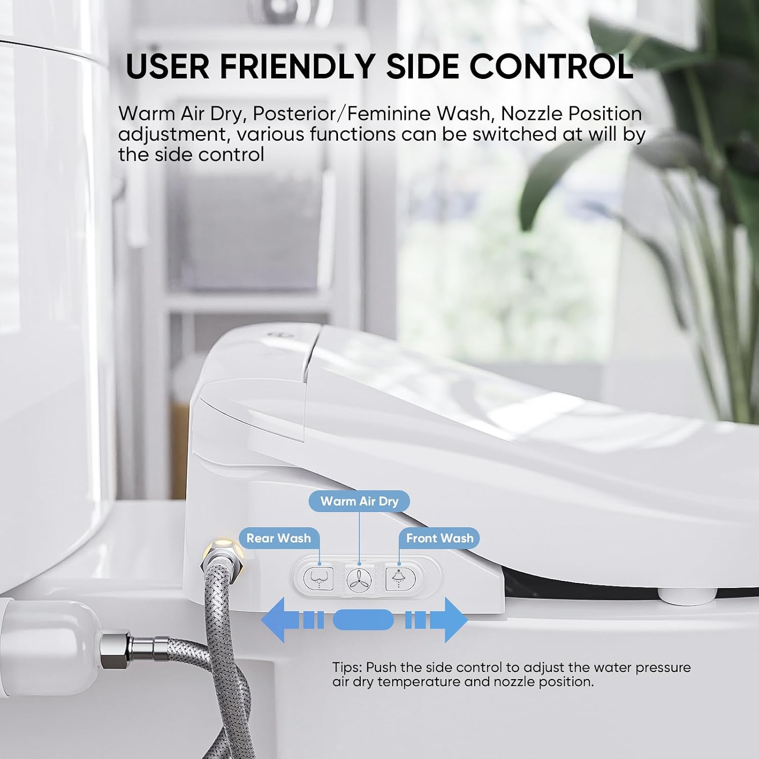 LEIVI Electric Bidet Toilet Seat with Wireless Remote and Side Panel, Multiple Spray Modes, Adjustable Heated Seat, Warm Water and Air Dryer, Auto LED Nightlight, Elongated
