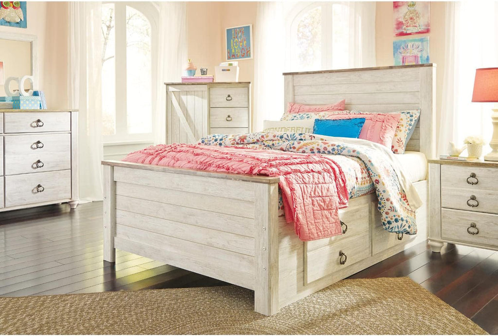 Signature Design by Ashley Willowton Cottage Farmhouse Sleigh Headboard ONLY, Full, Whitewash