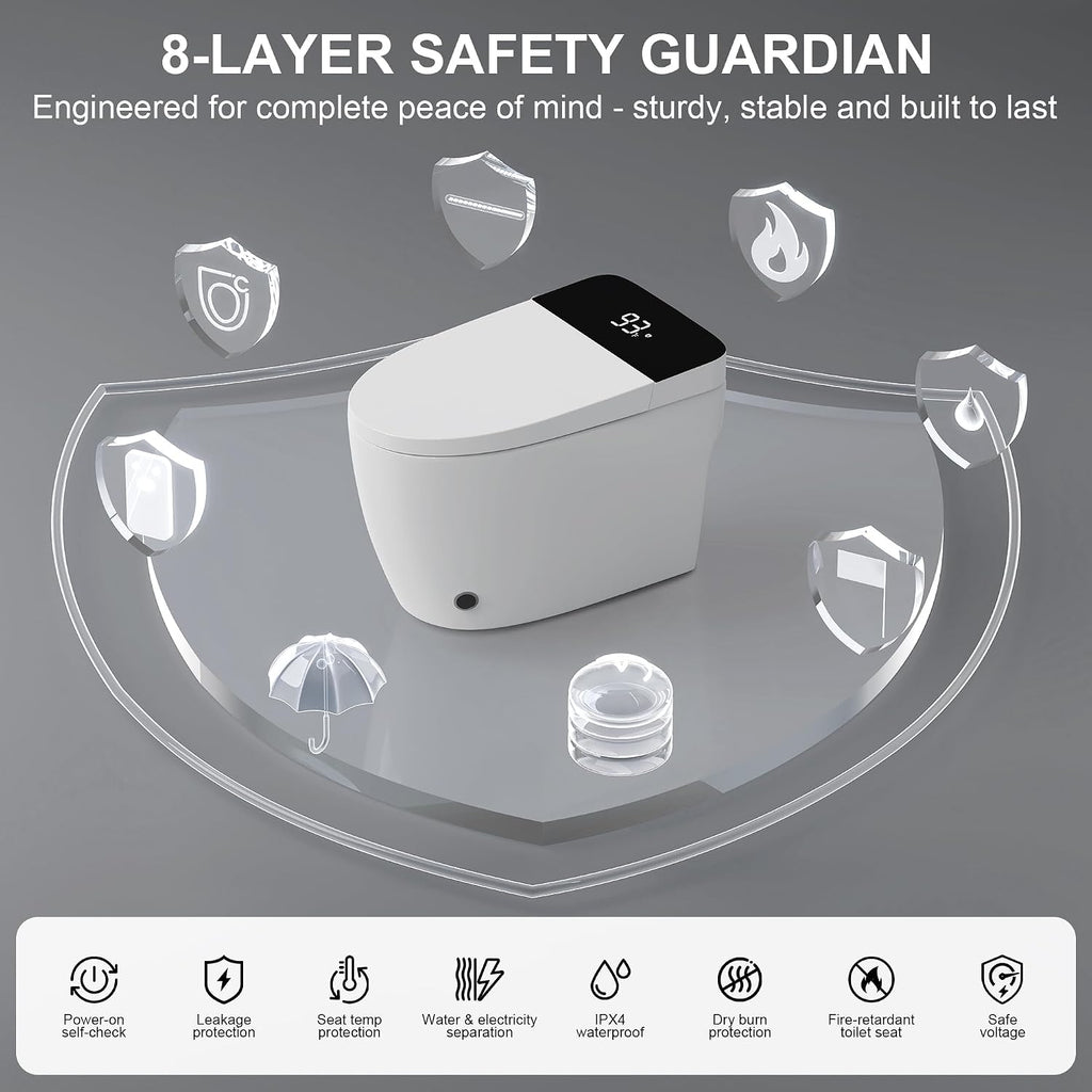 Smart Toilet with Elongated Heated Seat, Auto Flush, Manual Soft-Close Seat & Lid, Night Light, Electric Tankless Toilets with Dual Flush 0.8/1 GPF, MAP 1000g