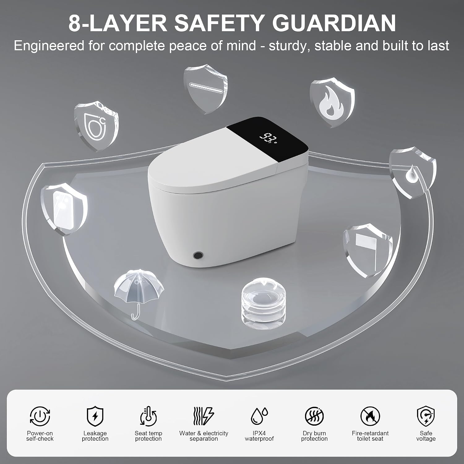 Smart Toilet with Elongated Heated Seat, Auto Flush, Manual Soft-Close Seat & Lid, Night Light, Electric Tankless Toilets with Dual Flush 0.8/1 GPF, MAP 1000g