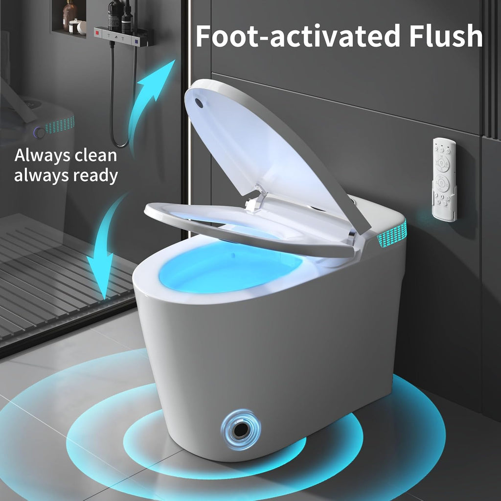 Tankless Smart Toilet with Integrated Bidet, One Piece Elongated Intelligent Toilet with Heated Seat & Child Mode, Foot Kick Flush, Multiple Wash Modes & Self-Cleaning Nozzle