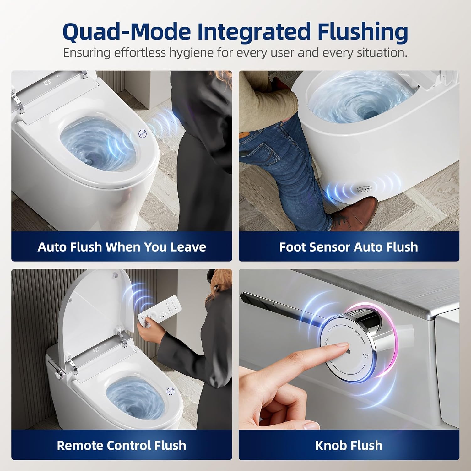Commercial Grade Smart Toilet with Built-in Tank and Pump - 12' Rough-in, Low Water Pressure Solution, Heavy Duty Smart Bidet Toilet with Knob Control, Foot Sensor Flush, Blackout Flush
