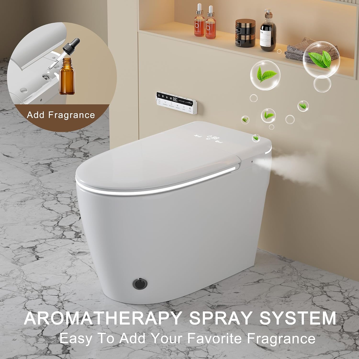 Smart Toilet with Built-in Foam Shield,One Piece Tankless Toilet with Powerful Flush and Auto-Open/Close Lid,Instant Warm Water Sprayer and Dryer Bidet,for Luxury Bathroom