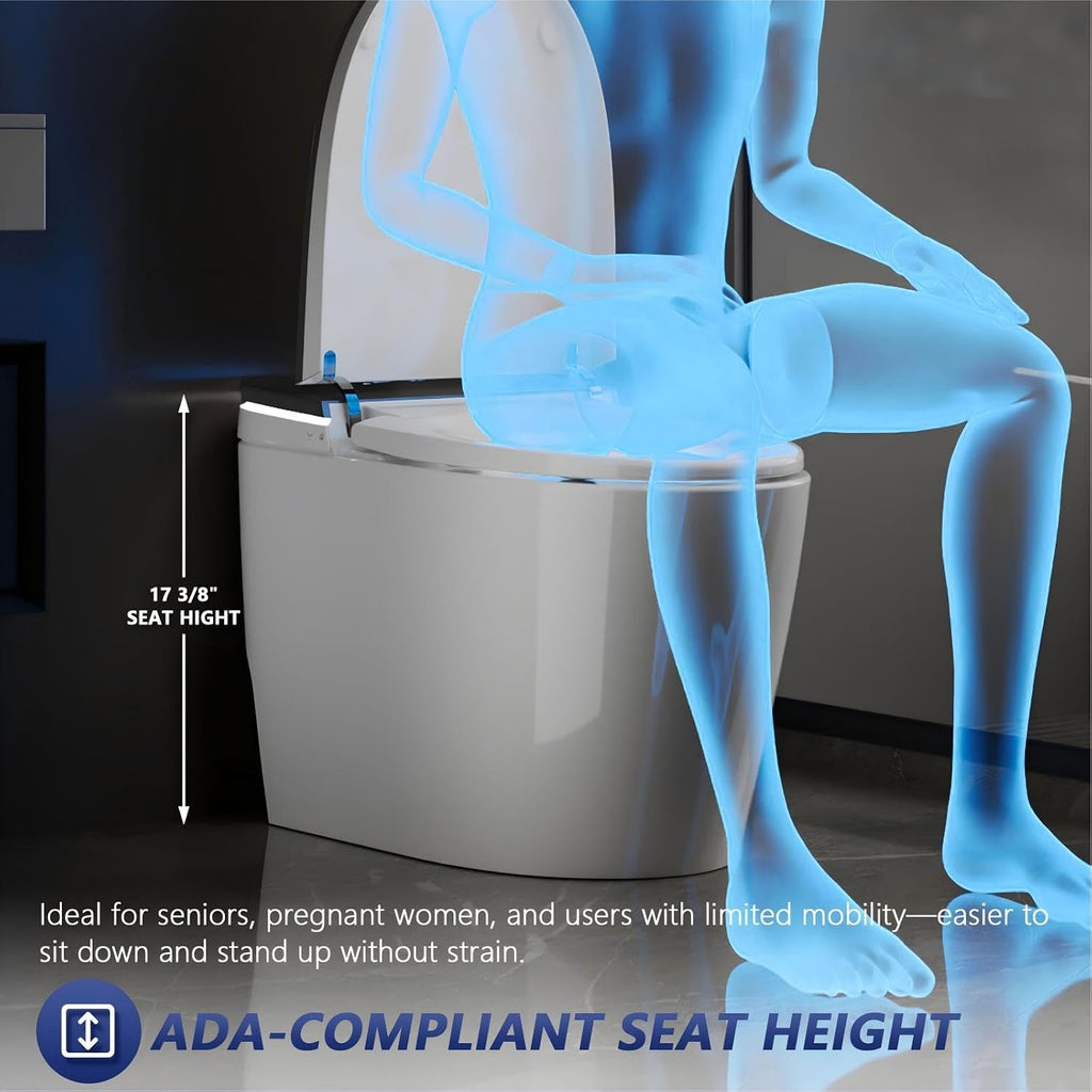DeerValley Smart Toilet with Bidet Built in, One Piece Bidet Toilet with Auto Open/Close, Water Filter, Foam Shield, Pump Assisted, Elongated Seat, Dryer, Deodorizing, ADA Height for Modern Smart Home