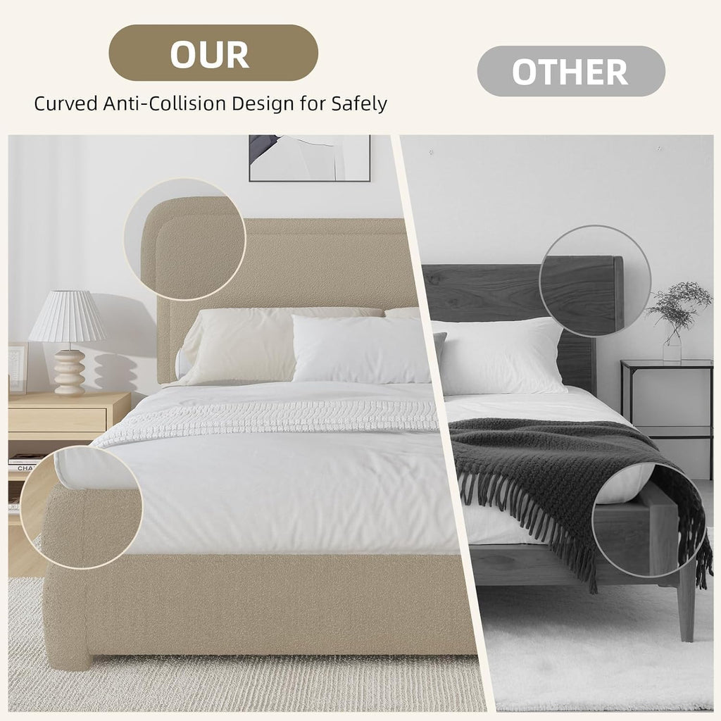 BarnFurin Full Size Bed Frame,Cloud Boucle Upholstered Platform Bed Frame with Headboard, Soft Rounded Corners, No Box Spring Required, Non-Slip and Noise-Free, Easy Assembly, Beige