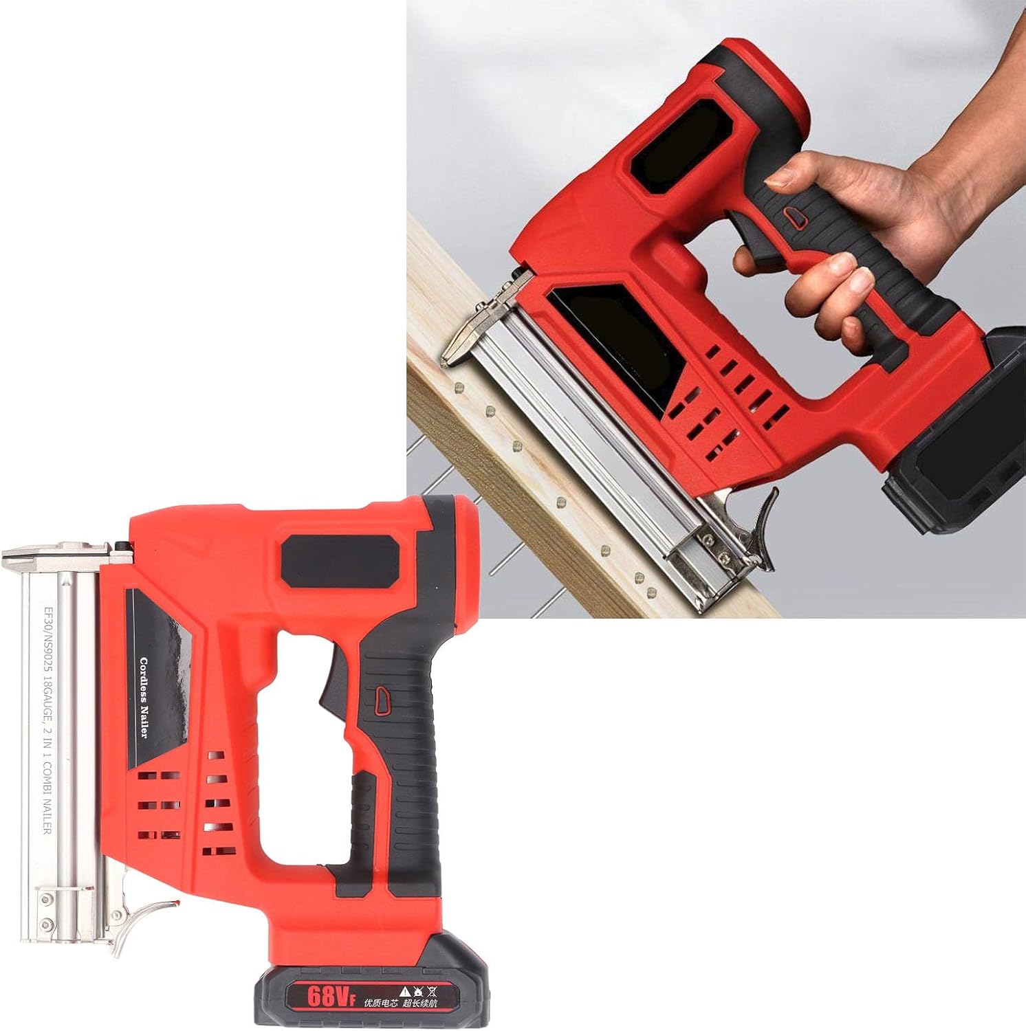 Eujgoov Cordless Nailer Kit Electric Staple Guns Stapler Nail, Battery Powered 18V 2Ah for Woodworking Projects, 2 Modes DIY Pneumatic Brad