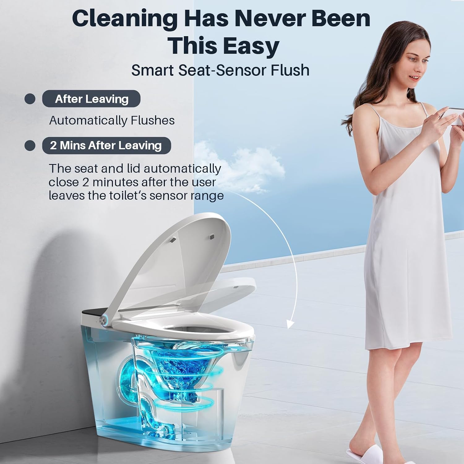 Smart Toilet with Bidet Built In, Auto Open/Close Lid, Foot Sensor to Open Lid/Seat & Flush, Heated Seat, Warm Water Wash, Air Dryer, Built-in Tank, 12' Rough-In, One-Piece Elongated ZY695A