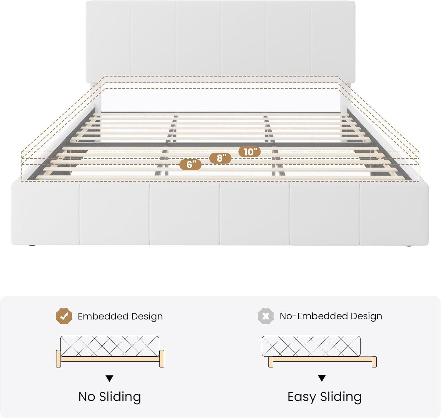 SHA CERLIN King Size Bed Frame, Velvet Upholstered Platform Bed, Vertical Channel Tufted Adjustable Headboard, Low Profile Bed Frame, No Box Spring Needed, Easy Assembly, White