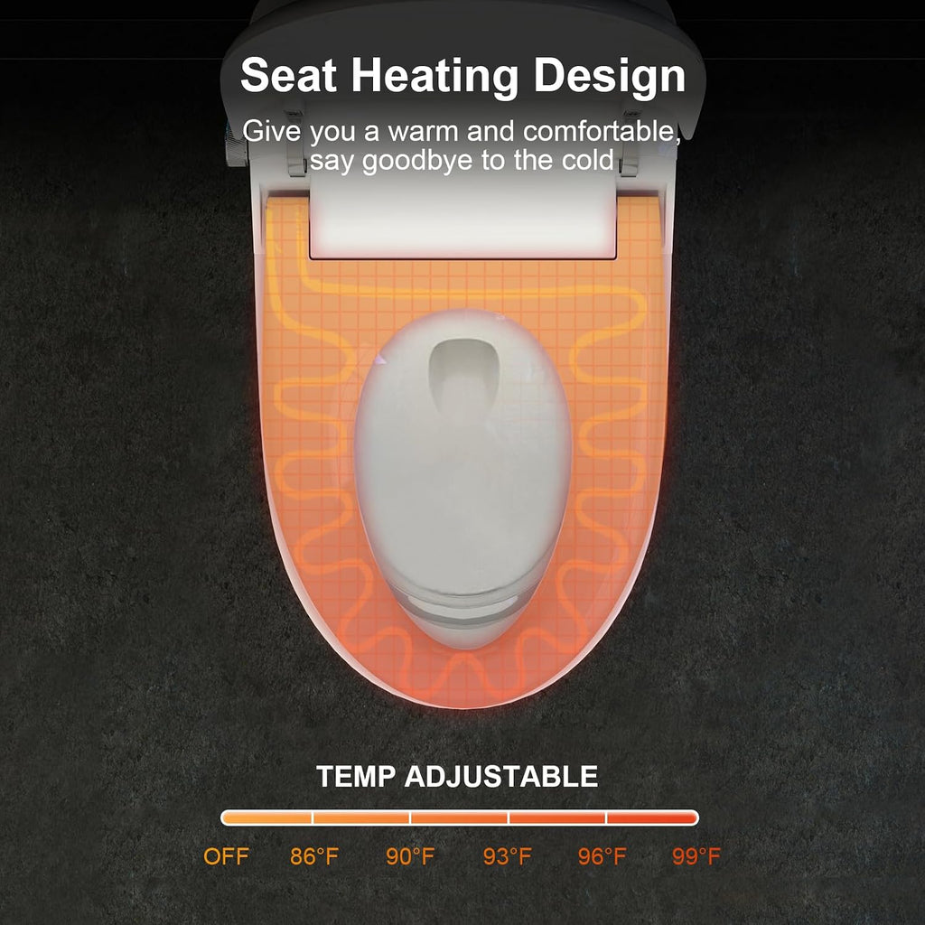 Smart Toilet with Bidet Built in, Auto Open Close & Auto Flush, Modern Elongated Tankless Toilet for Bathrooms with Heated Seat, Warm Water & Dryer, Foot Sensor and Night Light