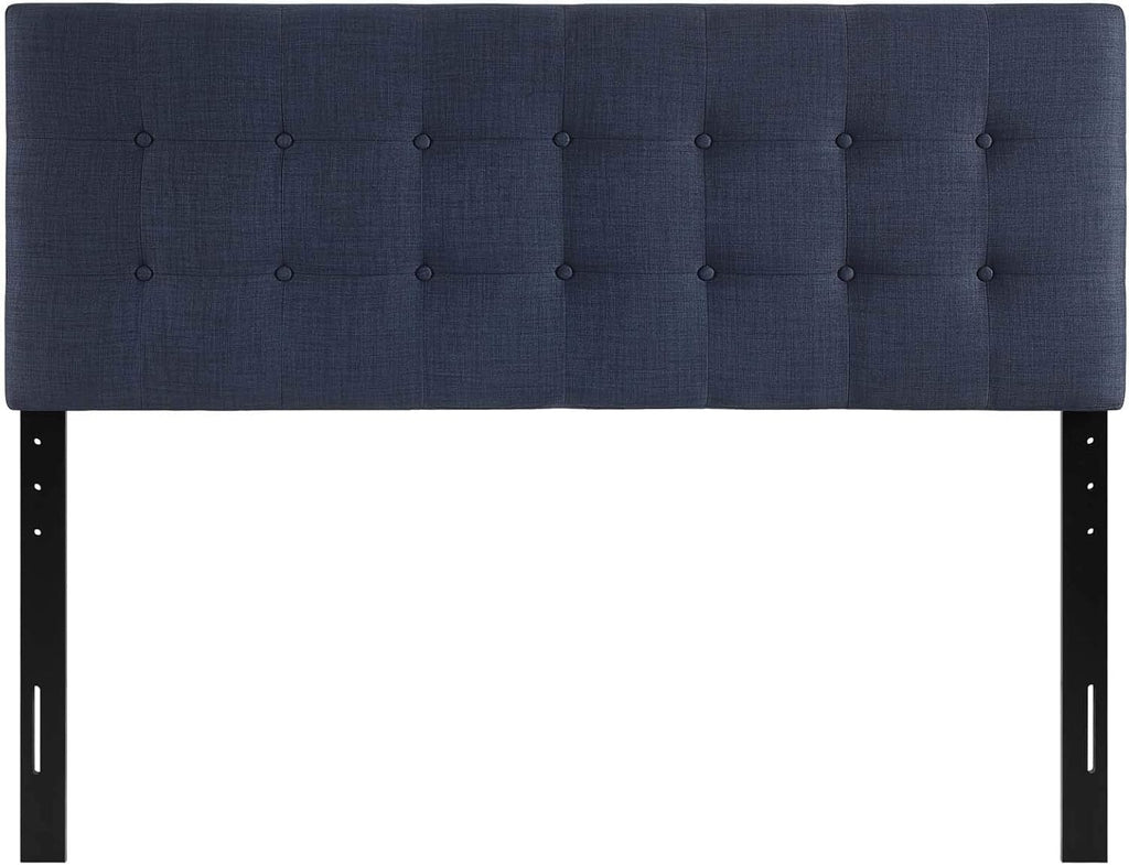 Modway Emily Tufted Button Linen Fabric Upholstered King Headboard in Navy