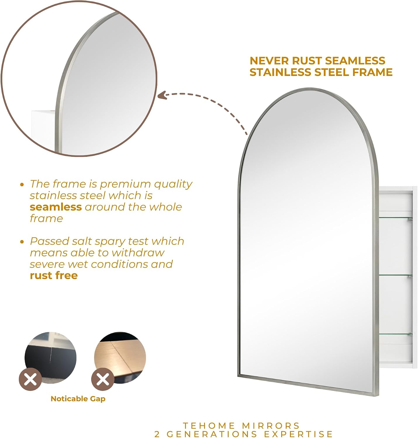 TEHOME 20 x 30'' Brush Nickel Arched Bathroom Medicine Cabinet with Mirror Recessed and Surface Mount Medicine Cabinet Mirror