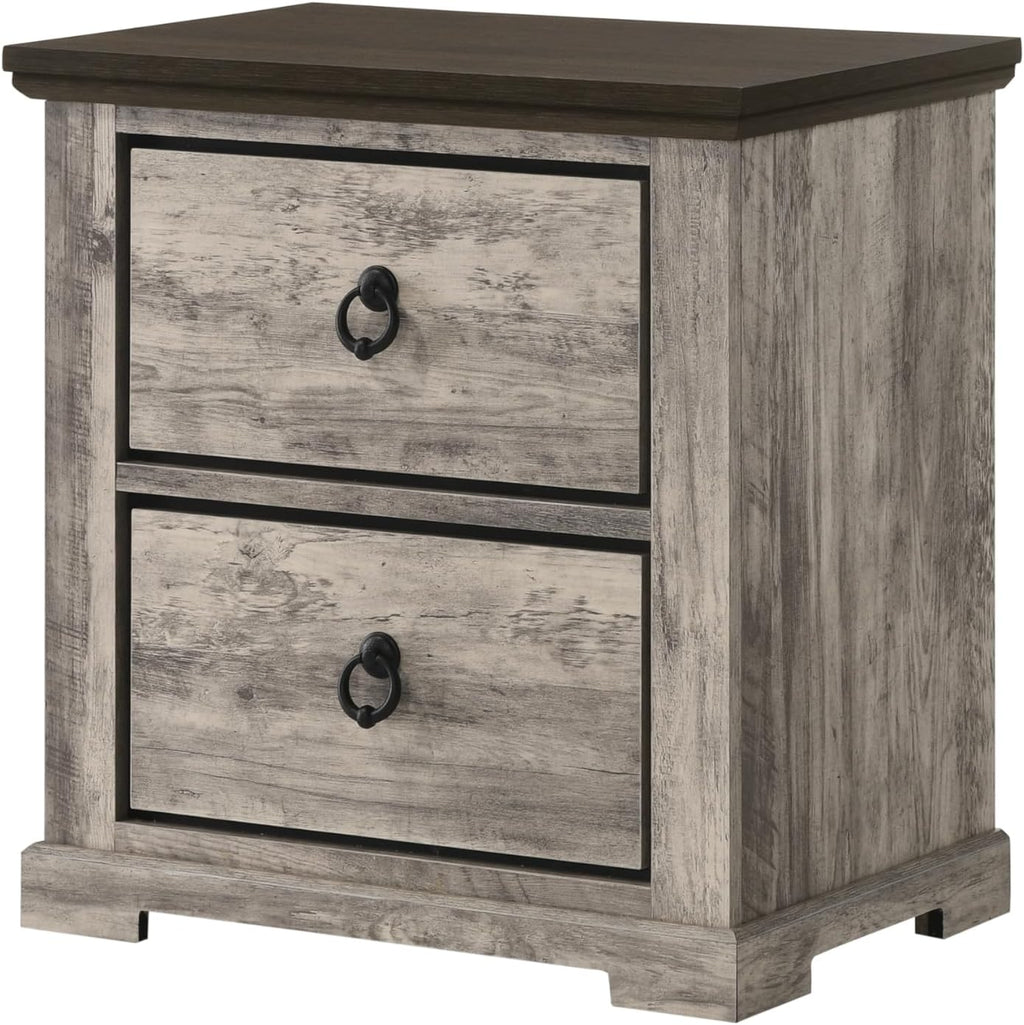 Rustic Gray Poster King Size 5pc Panel Bed Set Storage Wooden Solid Wood Bedroom Furniture