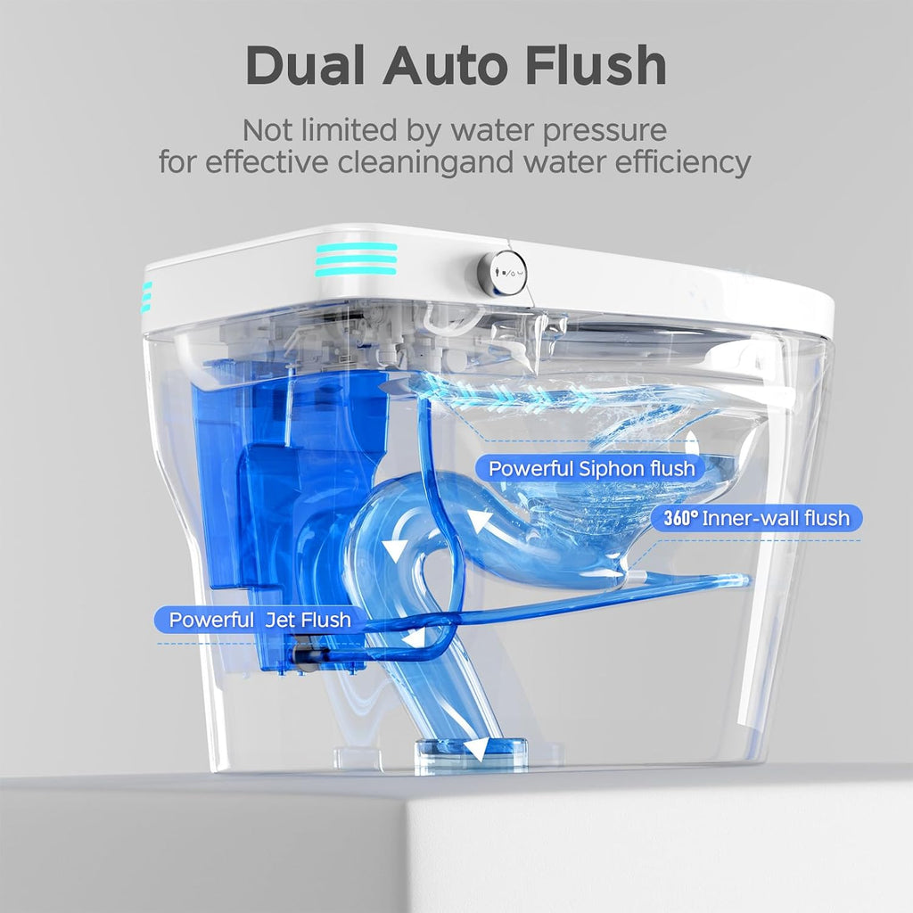 Smart Toilet with Bidet Built In, One Piece Bidet Toilet with 1.28 GPF Auto Dual Flush,Foot Sensor, Modern Elongated Tankless Toilet with Foam Shield,Heated Seat,Warm Water,Air Dry,LED Display