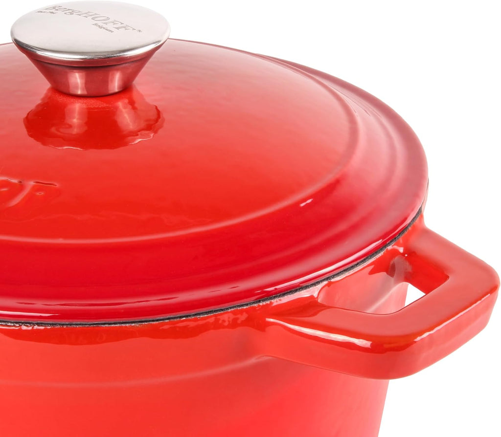 BergHOFF 3Pc Neo Enameled Cast Iron Cookware Set, 3qt. Dutch Oven, Matching Lid, Square Grill Pan 11 Inches, Oven Safe Up To 400°F, Red