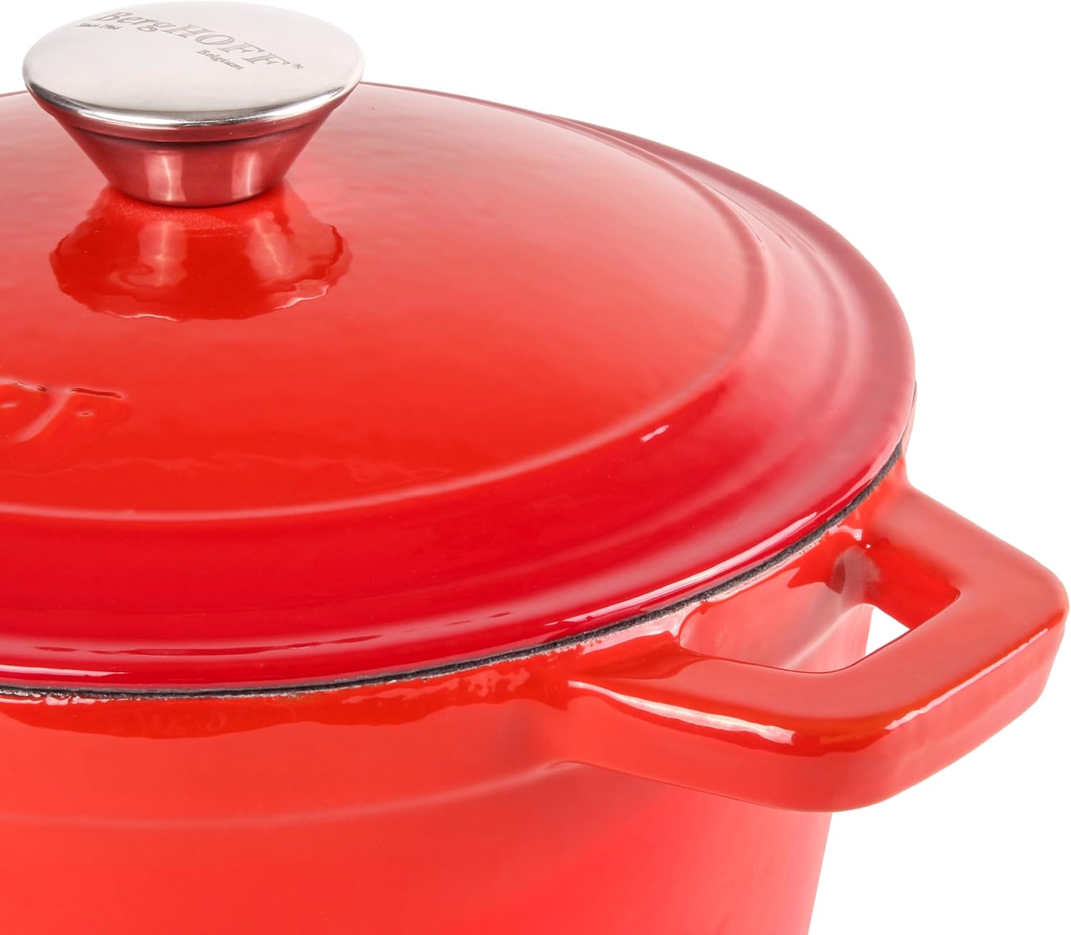 BergHOFF 3Pc Neo Enameled Cast Iron Cookware Set, 3qt. Dutch Oven, Matching Lid, Square Grill Pan 11 Inches, Oven Safe Up To 400°F, Red