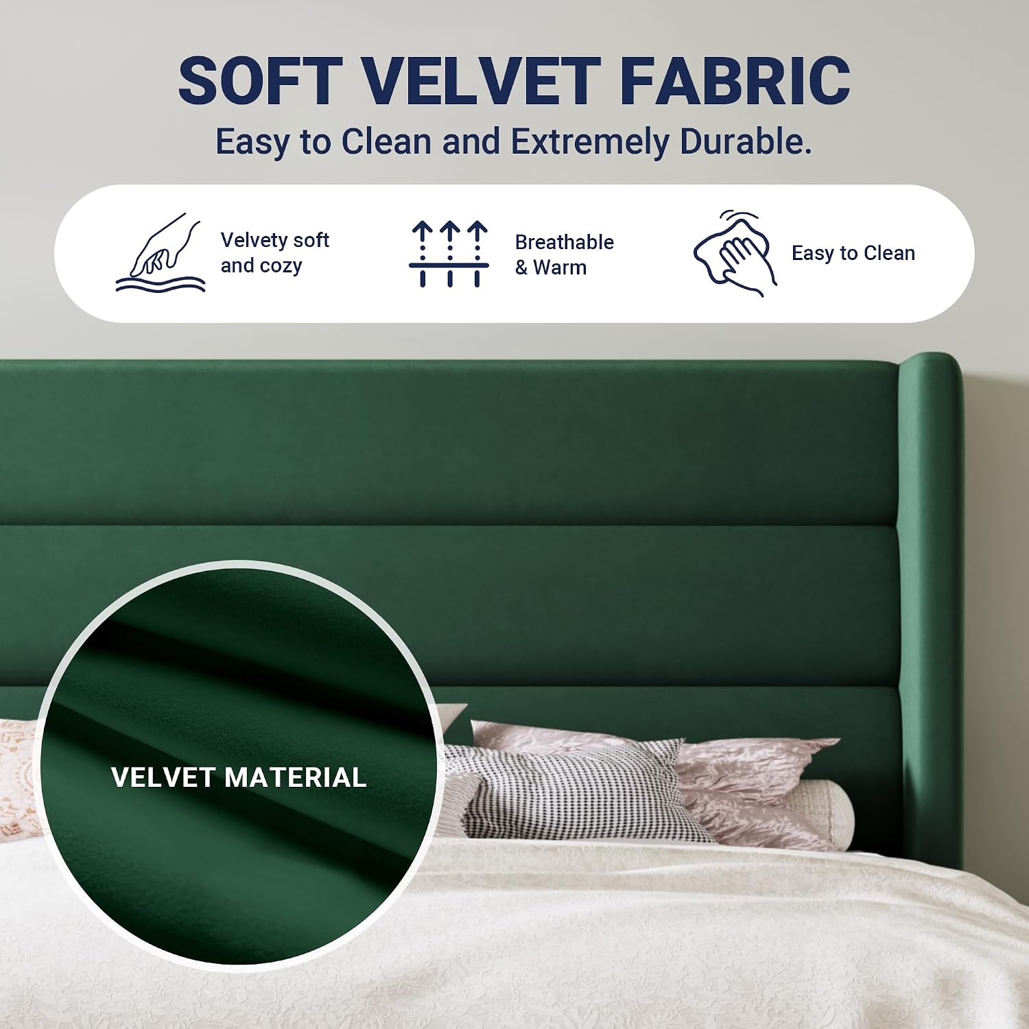 Allewie King Size Platform Bed Frame with Velvet Upholstered Wingback Headboard, No Box Spring Needed, Strong Wooden Slats, Under Bed Storage Space, Modern Mattress Foundation, Easy Assembly, Green