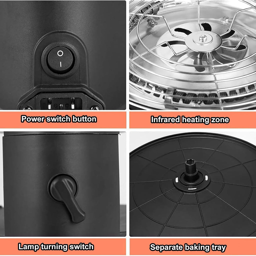 Electric Griddle with Removable Temperature Control，Electric Smokeless Indoor Grill Machine, 80-280°C Adjustable, 360° Automatic Rotation, Non-Stick, 1~80 Minutes, for Home, Dining Room