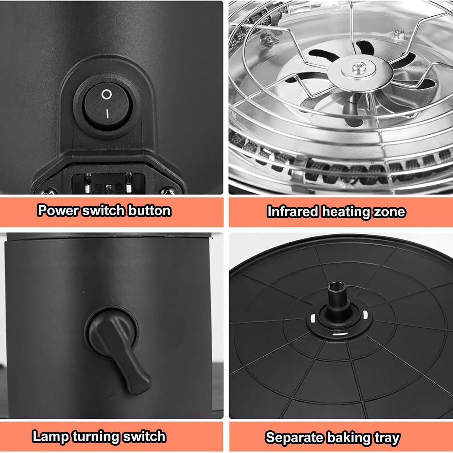 Electric Griddle with Removable Temperature Control，Electric Smokeless Indoor Grill Machine, 80-280°C Adjustable, 360° Automatic Rotation, Non-Stick, 1~80 Minutes, for Home, Dining Room