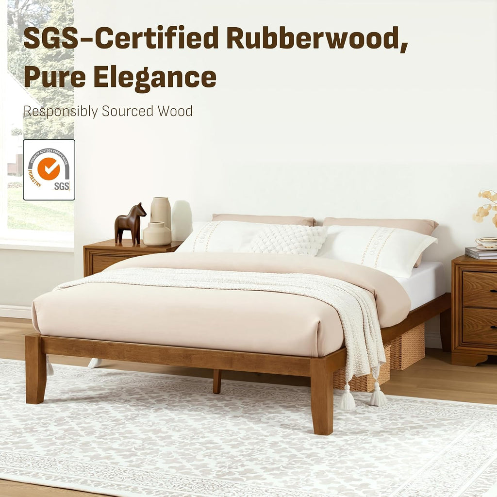Softa Mikor Queen Japanese Joinery Bed Frame, Solid Rubberwood Platform Bed, 1500 Lbs Heavy Duty Slats Support, SGS Certified, 15Min No-Tool Setup, Under-Bed Storage, No Box Spring Needed, Noise-Free