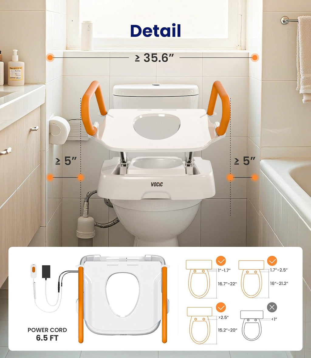 VOCIC Electric Toilet Seat Lift, Electric Raised Toilet Seat, Powered Toilet Seat Riser with Handles, Toilet Lift Seat for Elderly, Support to 330LBS, AX12