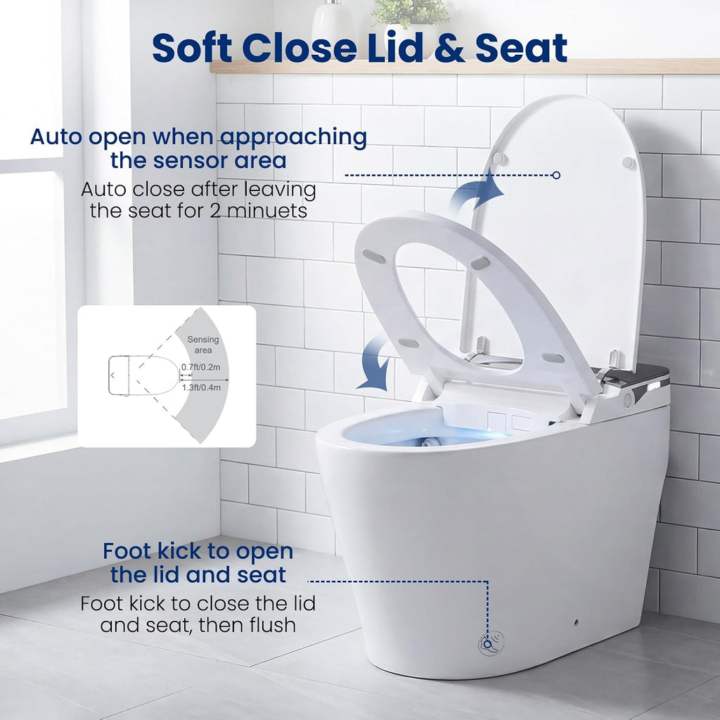 COSTWAY Smart Toilet with Built-in Bidet, Electric One Piece Toilet w/1000g MaP Flushing, Built-in Tank & Pump, Auto Flush, Foot Kick, Heated Seat, Warm Water & Dryer, LED Display, Night Light, Remote