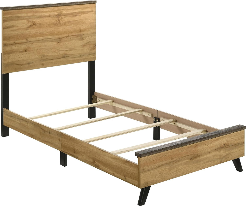 Coaster Home Furnishings Kaywood Mid-Century Modern 4-Piece Bedroom Set Twin Size Panel Bed Frame 52-inch Headboard Weathered Brown and Natural Pine 225001T-S4