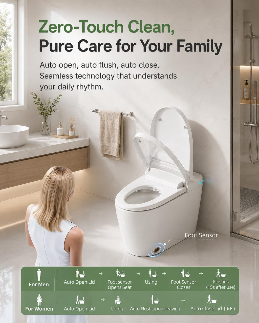 Smart Toilet with Bidet Built In, One-Piece Electric Tank Toilet with Auto Open & Close Lid, Dual Flush 1.28 GPF, Heated Seat, Remote Control, Foam Shield, Warm Air Dryer & Temp Display