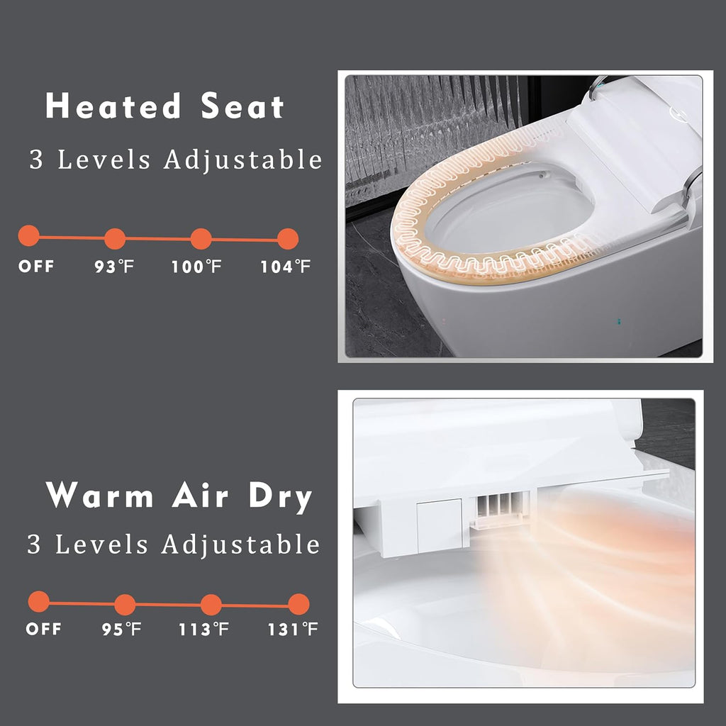 SouNor Smart Toilet with Elongated Bidet,Adjusted Heated Seat, Warm Water and Air Dry, Auto Flush Convenient For All Users, White