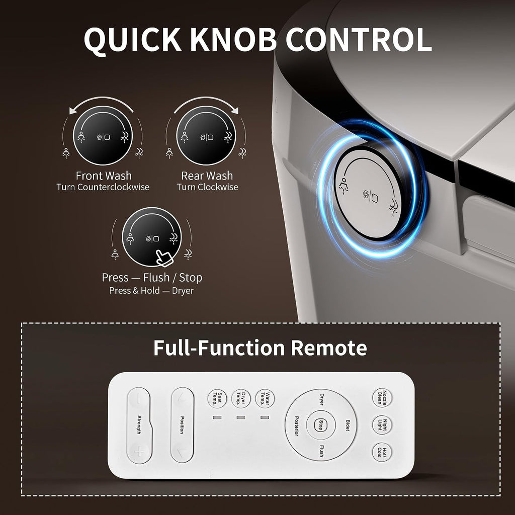DeerValley Smart Toilet One Piece Tankless Toilets with Bidet Built in 1.28GPF Auto Flush Foot Kick Blackout Flush Warm Water and Air Dryer Heated Seat Remote Control 10' Rough-In Options - DV-1S0019R