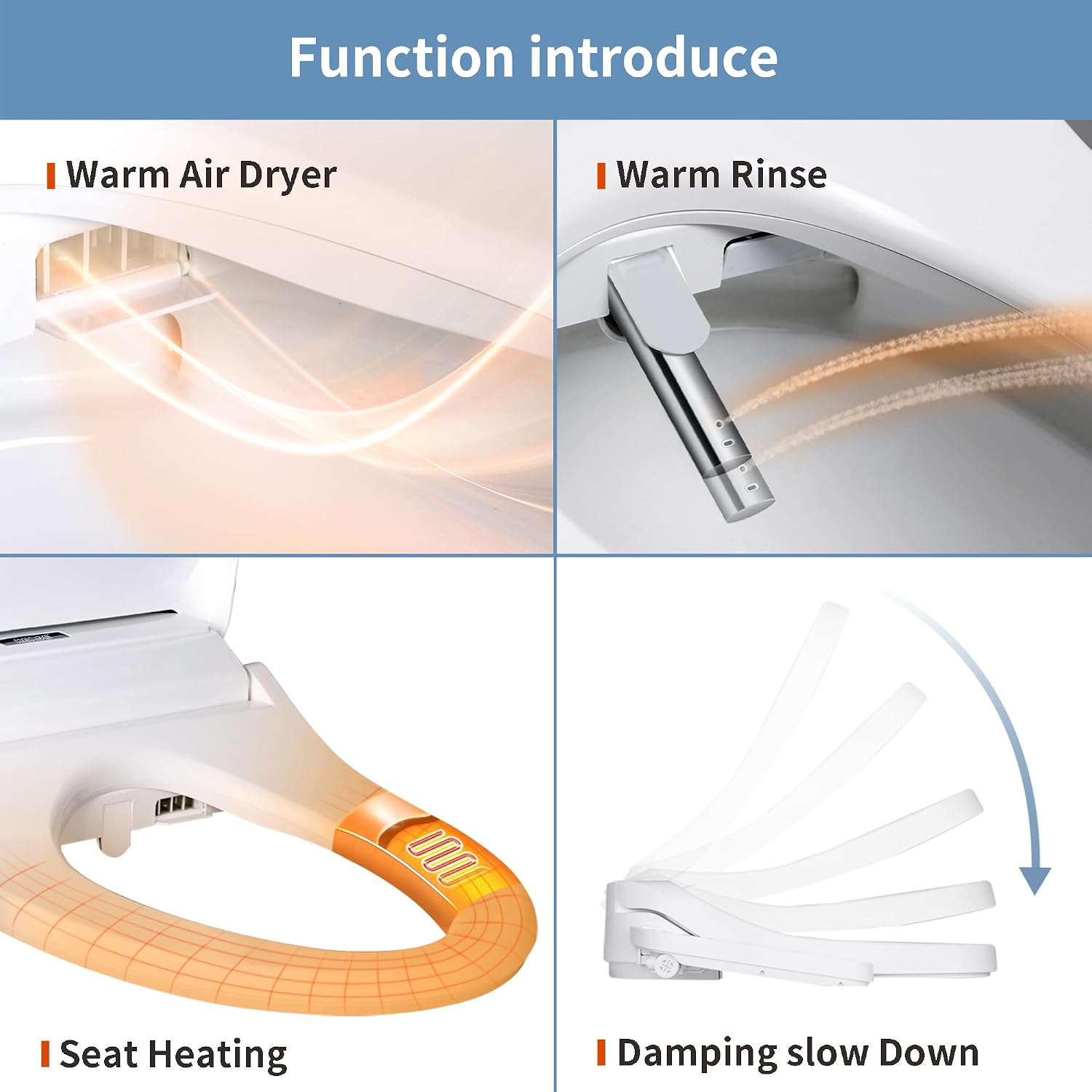 KERDE Electric Bidet Toilet Seat,Bidets For Existing Toilets,Rlongated,One-click Intelligent Operation, Warm Water Cleaning,Slow Close,Seat Cushion Keep Constant Temperature In Winter (Armrest)