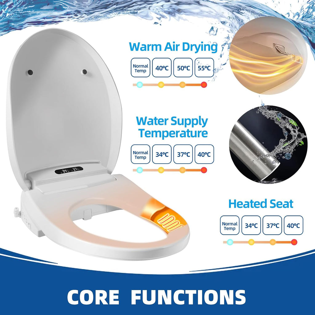 Electric Bidet Toilet Seat, Heated Toilet Seat Elongated with Instant Warm Water & Dryer, Feminine & Front Rear Wash, Wireless Remote, Self-Clean Nozzle, Slow Close Lid, Upgraded Silent ECO