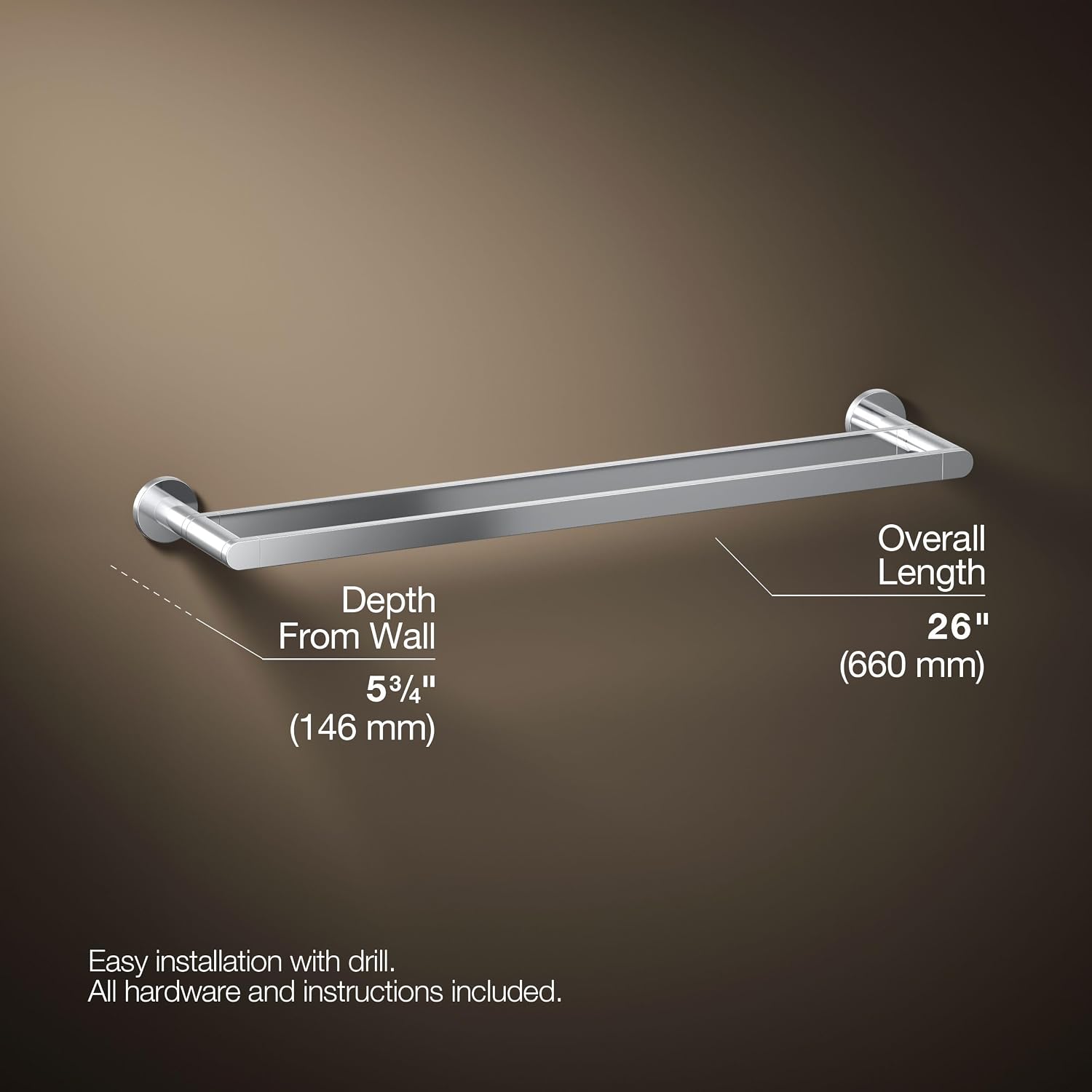 Kohler 73144-CP Composed® 24' Double Towel bar, Polished Chrome
