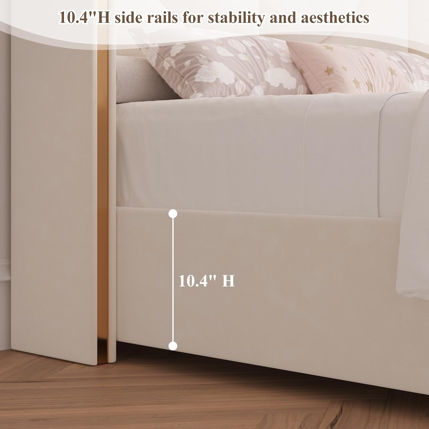HITHOS 2 Set Twin Upholstered LED Bed Frame with Storage Drawer, Velvet Kids Bed with Headboard, Princess Twin Platform Bed for Girls/Kids, Solid Wood Slats Support, No Box Spring Needed (Beige)