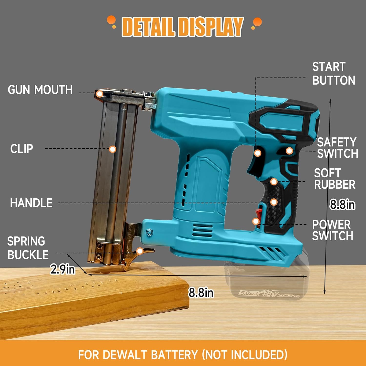 JOJOCY 18 Gauge Cordless Brad Nailer, 2-in-1 Battery Powered Stapler/Nail Gun, Drives 2' Nails for Upholstery & Woodworking (Tool Only) (for MAK-ITA 18V)