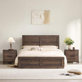 KISLOT 3 Pieces Bedroom Set, Full Size Wood Platform Bed Frame and 2 Nightstands, Storage Nightstand with Type-C Charging Port, Farmhouse Bedroom Furniture Set