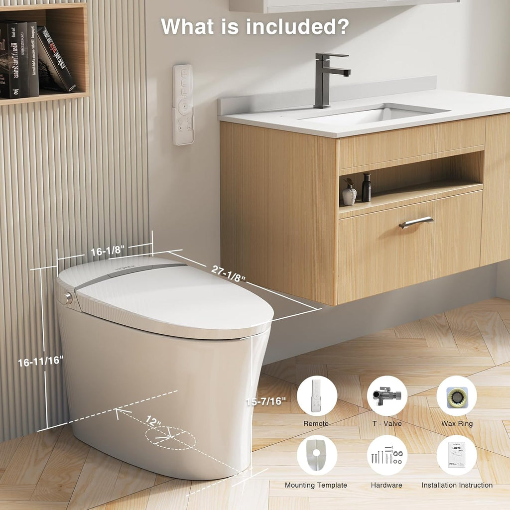 Smart Toilet with Bidet Built In,Heated Seat & Dual Auto Flush,1000 Gram MaP Flush Score,Foot Sensor, Tankless Modern Elongated Electric Toilet with Warm Water Wash.