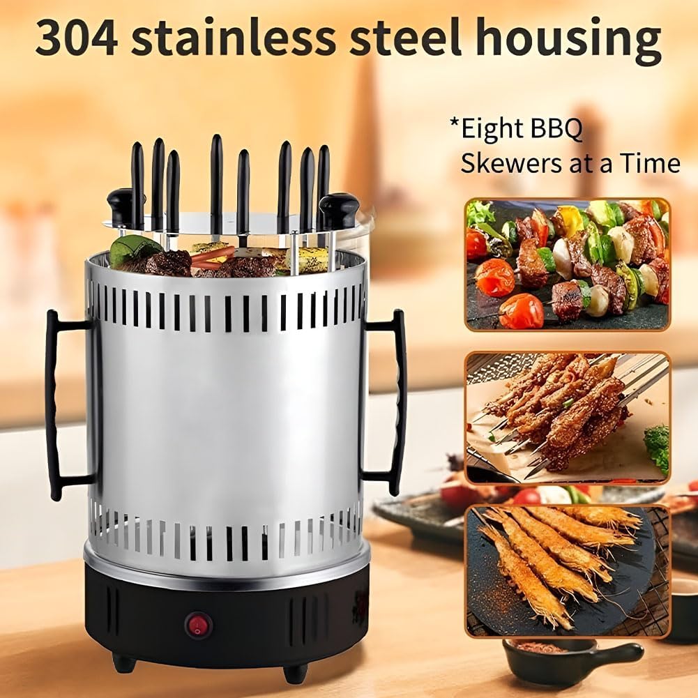 Smokeless Vertical Electric Grill, Electric Griddle Indoor Smokeless Electric Grill, Multifunctional Automatic Rotary Skewer Machine, for Home Party Travel Hiking Camping Garden