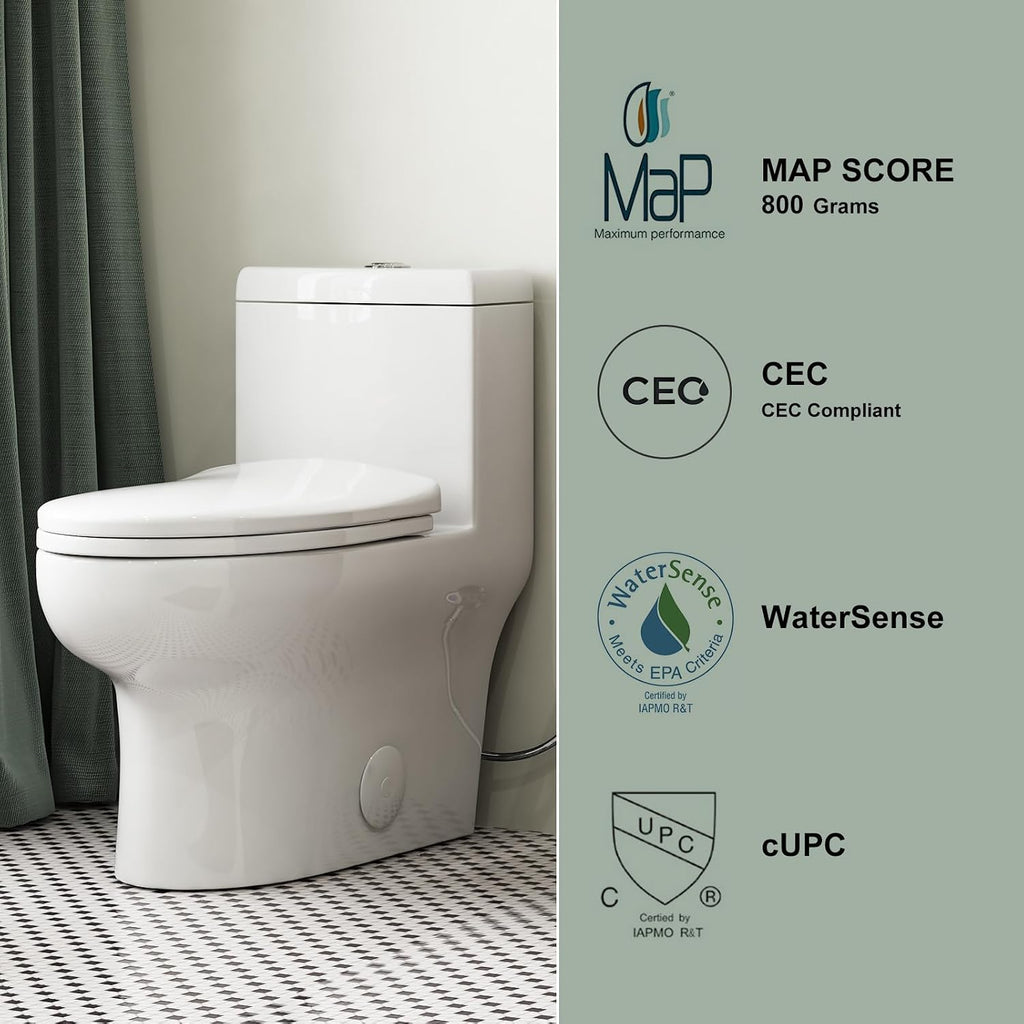HOROW HR-ST076WD Dual Flush Elongated Toilet with Soft Close Seat, High-Efficiency Supply, Standard Bathroom Toilet 12' Rough-In, White Finish