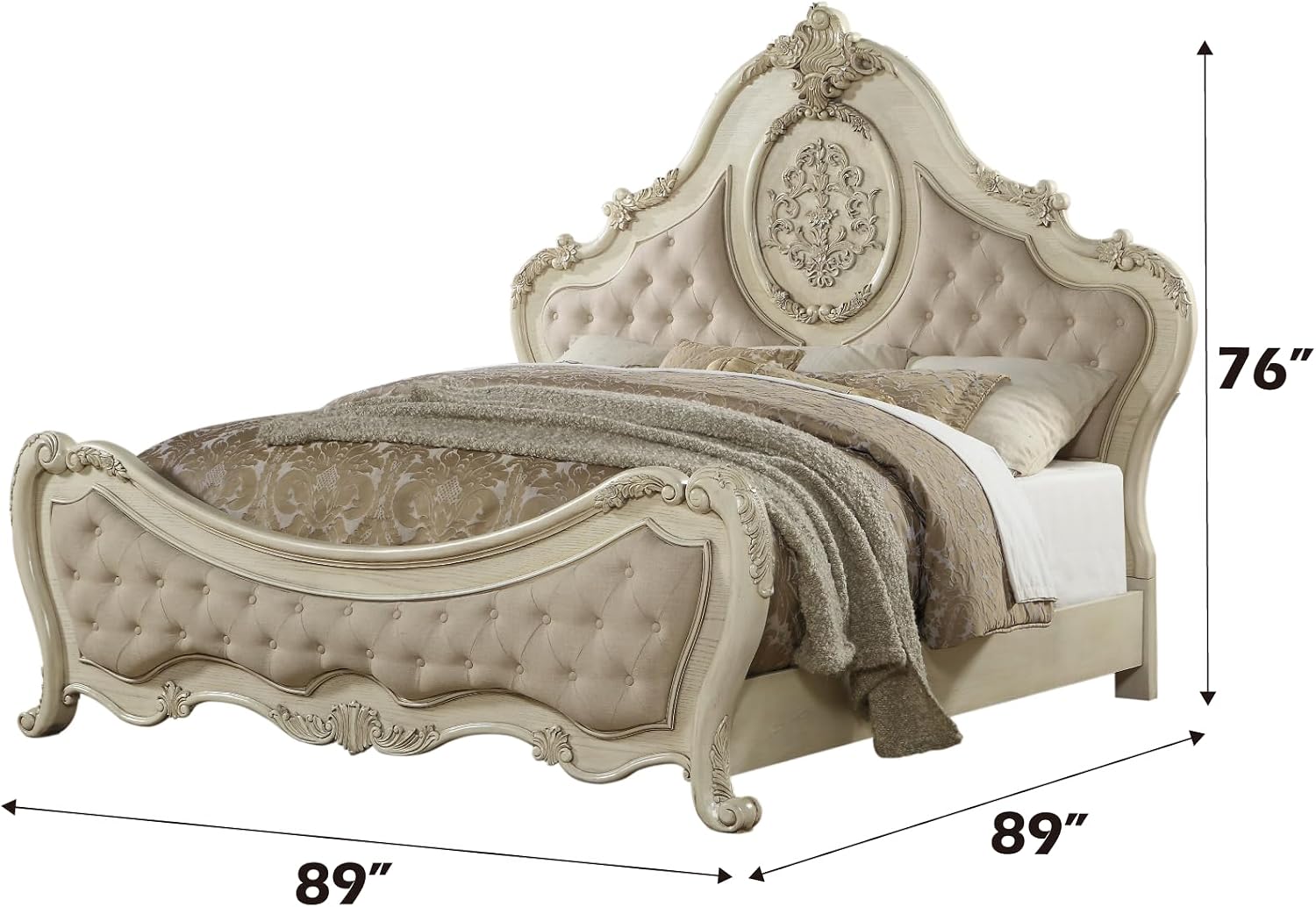 ACME Furniture Ragenardus Bed, Eastern King, Fabric/Antique White
