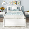 Giantex Wood Twin Bed Frames with Headboard, Mid Century Solid Wood Platform Bed with Wood Slat Support, Single Panel Bed, No Box Spring Needed, Twin Bed Frames for Kids, White