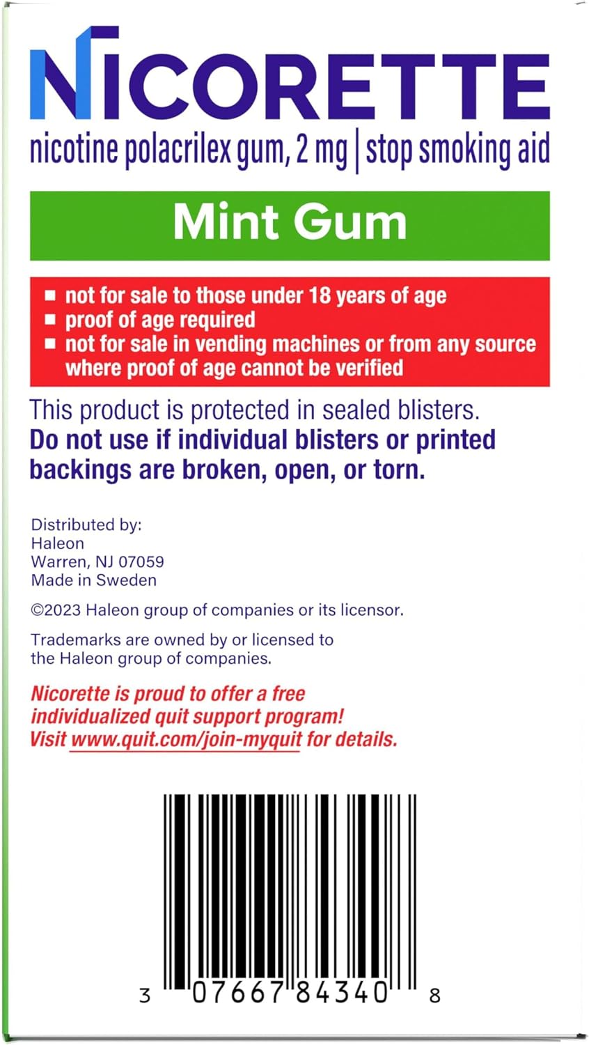 Nicorette 2mg Nicotine Gum to Quit Smoking - Mint Flavored Stop Smoking Aid, 170 Count (Pack of 9)