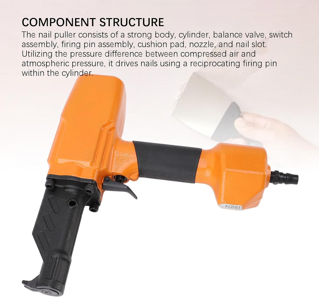 Pneumatic Nail Remover, Heavy Duty Professional Air Punch Nailer Nail Remover Nail Puller for Wood Denailing, 1/4 Inch NPT Thread Air Inlet, 0.98-2.76in Nail Pulling Length