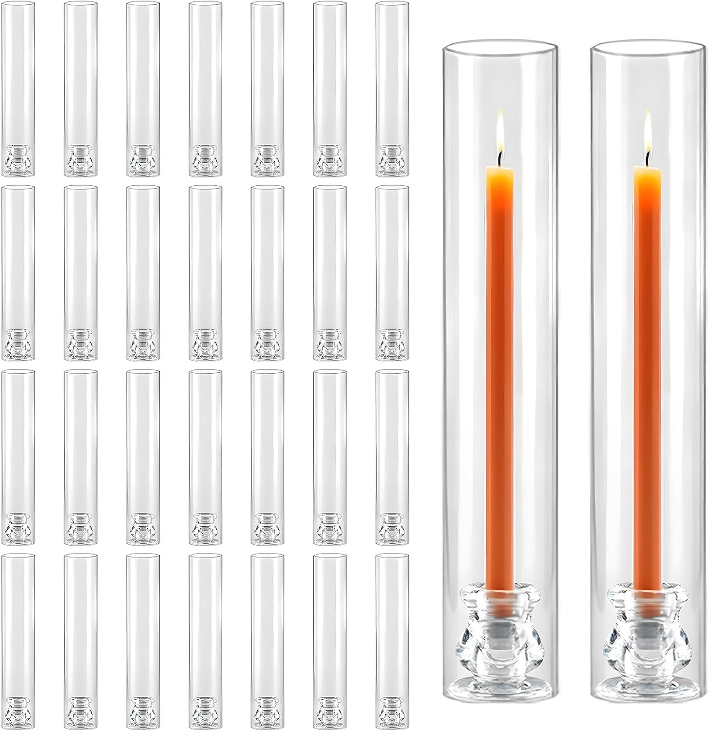 30 Pack Glass Hurricane Candle Holders 12.6' Open Ended Candlestick Holder Tubes Clear Bottomless Cylinders Suitable Taper LED Candles for Wedding Party Christmas Table Centerpiece Decor