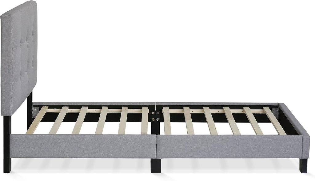Furinno Laval Button Tufted Upholstered Platform Bed Frame, Twin, Glacier