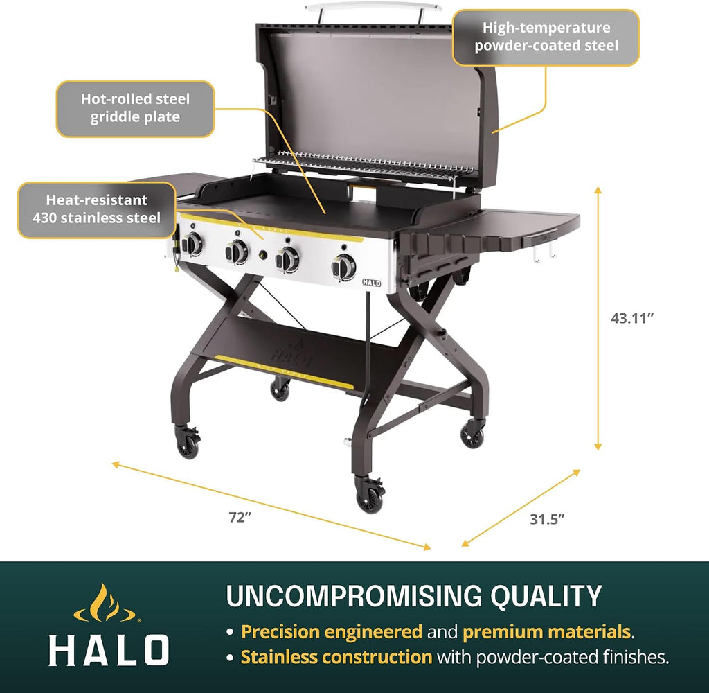 HALO Elite4B Outdoor Griddle | 4 Burner, 8 Cooking Zones | 720 sq. in. (36″ x 20″) Wind-Proof Cooking Surface | Propane Gas Grill | HZ-1001-XNA