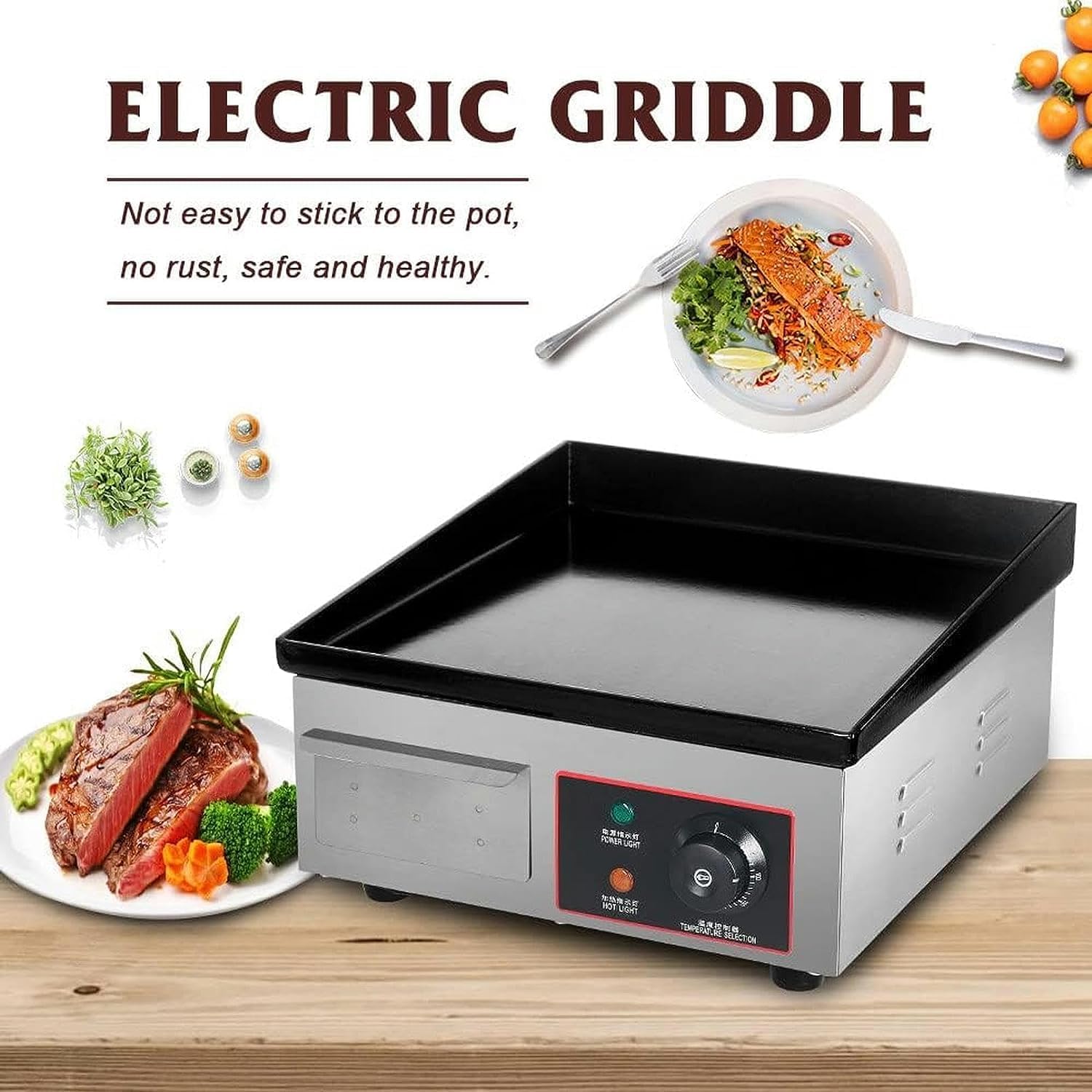 BaNbe Countertop Electric Griddle, Commercial Enamel Cast Iron Cooking Plate Hot Plate BBQ Grill, Non-Stick, 50-300℃ Adjustable, Indoor And Outdoor Use, For BBQ Cooking Steak, Pancakes Etc, 20240115