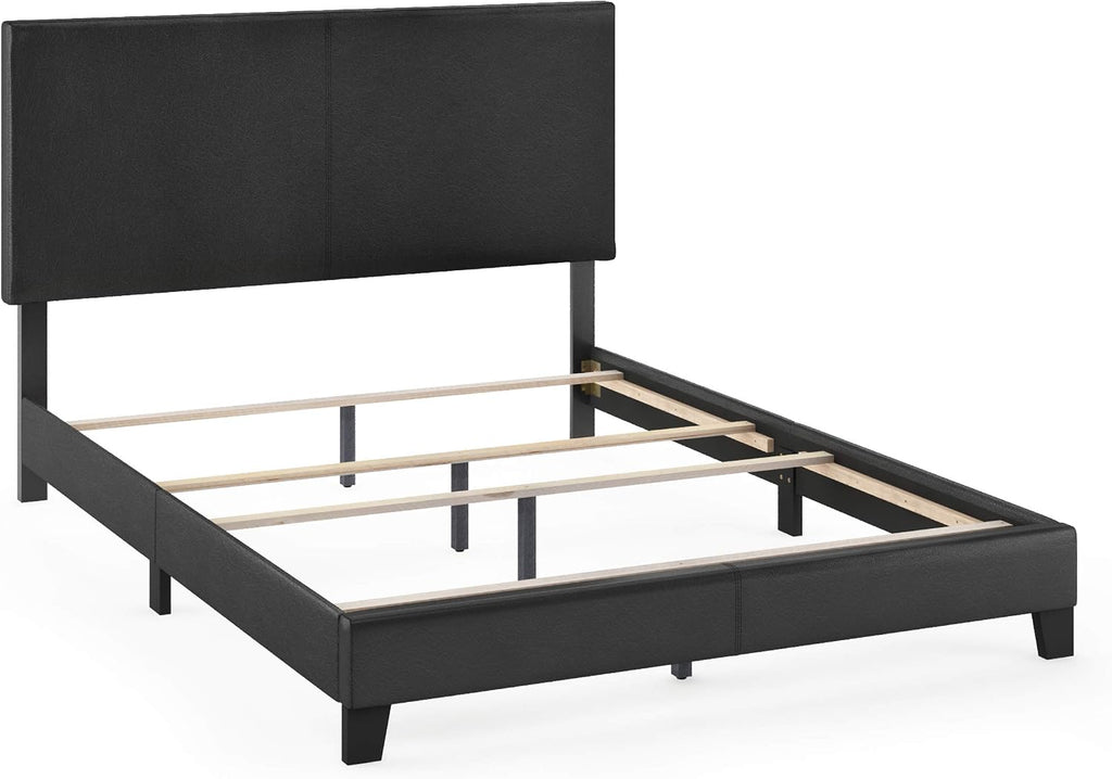 FURINNO Pessac PU Leather Upholstered Platform, Queen, Black