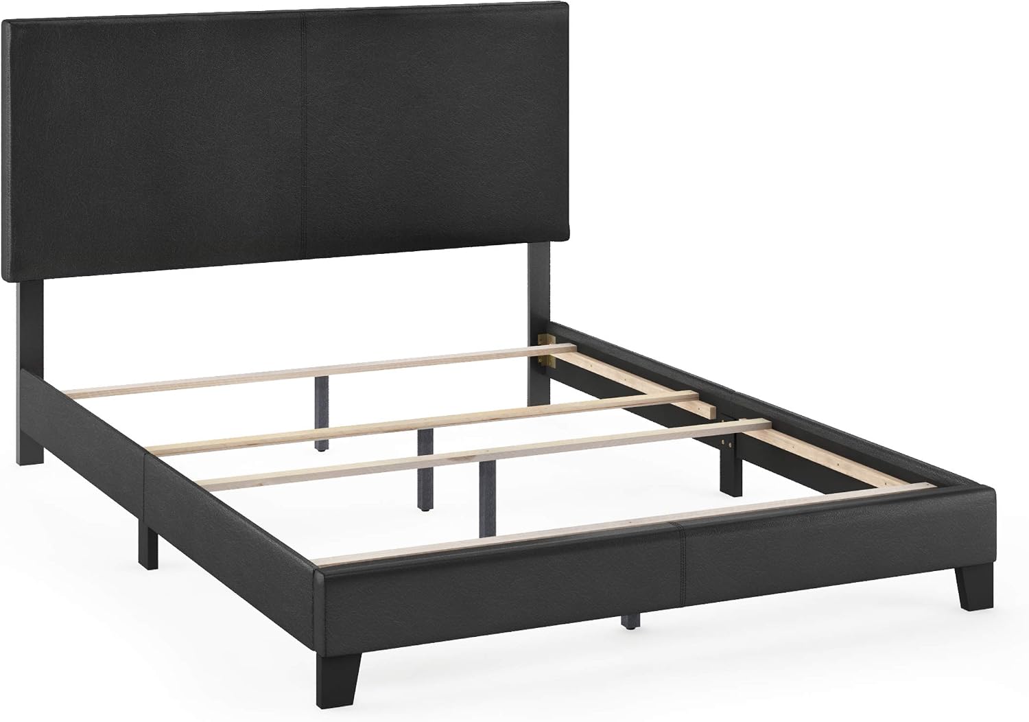 FURINNO Pessac PU Leather Upholstered Platform, Queen, Black