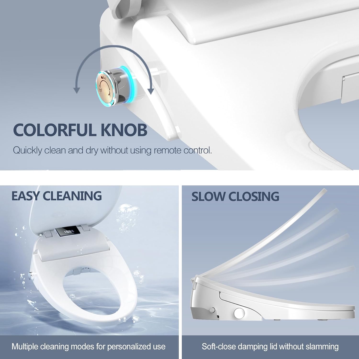 WLJBIDET Electric Heated Bidet Toilet Seat with Remote Control, Adjustable Warm Water & Pressure, Air Drying, Self-Cleaning Nozzle, Oscillating Cleaning, Display Screen, Slow Closed Lid - Elongated